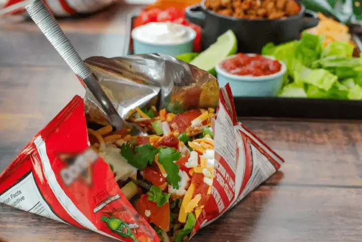 Walking Nachos Bag cut open sideways to show how it should look