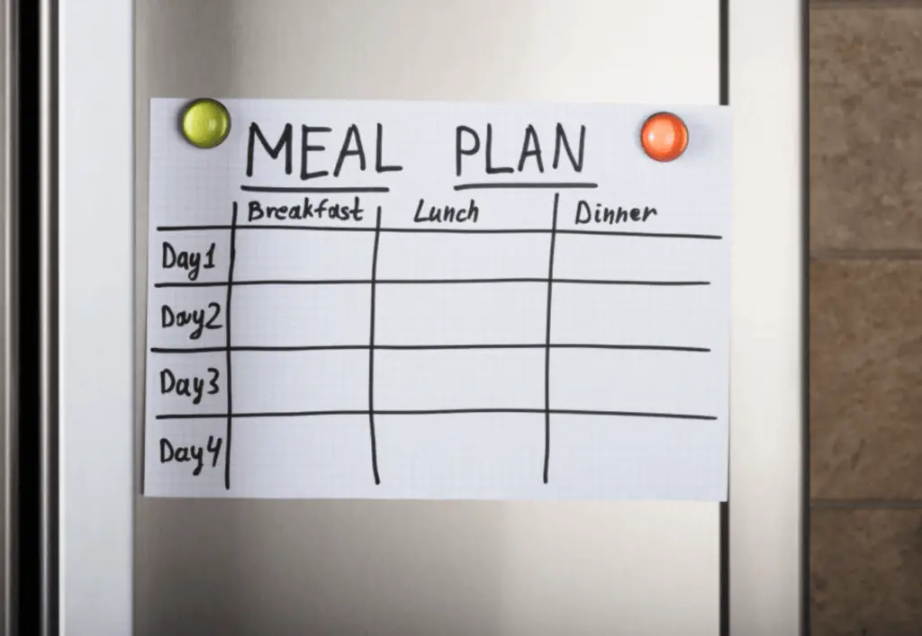 a paper meal plan stuck to a r
