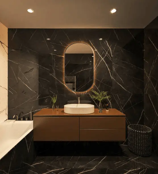 What color goes with black and white bathroom