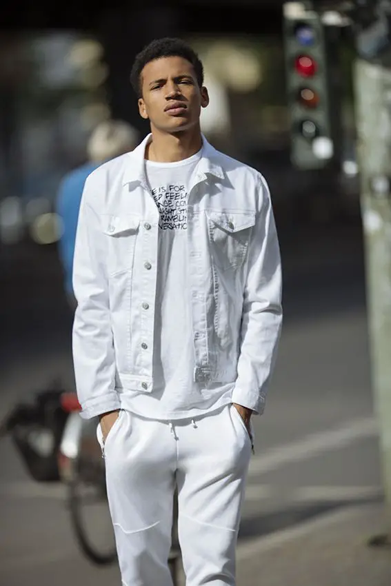 mens all shite jean jacket all white outfit