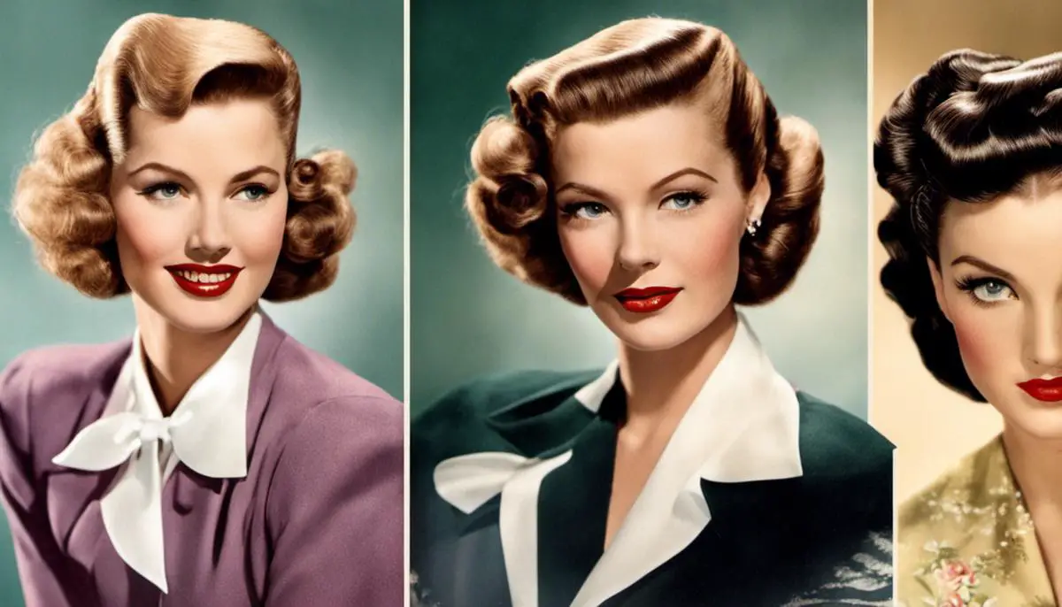 An image showcasing various hairstyles from the 1940s, with curls, waves, and rolls that defined the era, symbolizing resilience and timeless appeal.