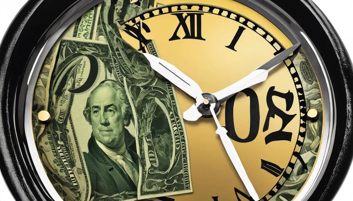 A clock with dollar bills symbolizing time management for entrepreneurs.
