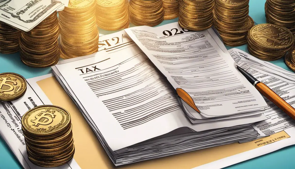 Illustration depicting a stack of coins and a tax document, representing the tax obligations of startups.